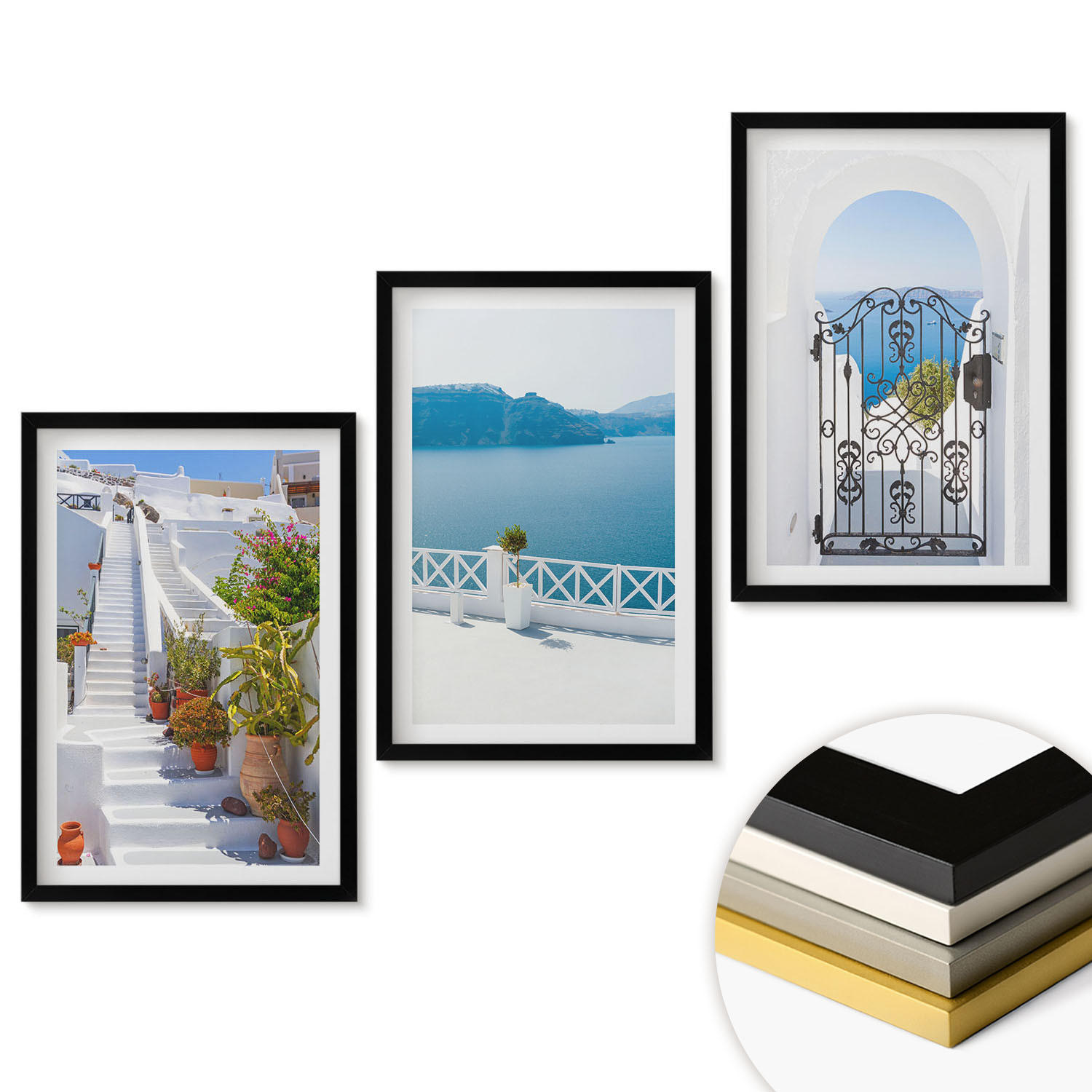 WANDBILDER 3er-Set - 40x60 cm Schwarzer Rahmen - Weiße Treppenpflanzen Seetor - Schwarz, Kunststoff (40/60cm) - ArtPrintCave