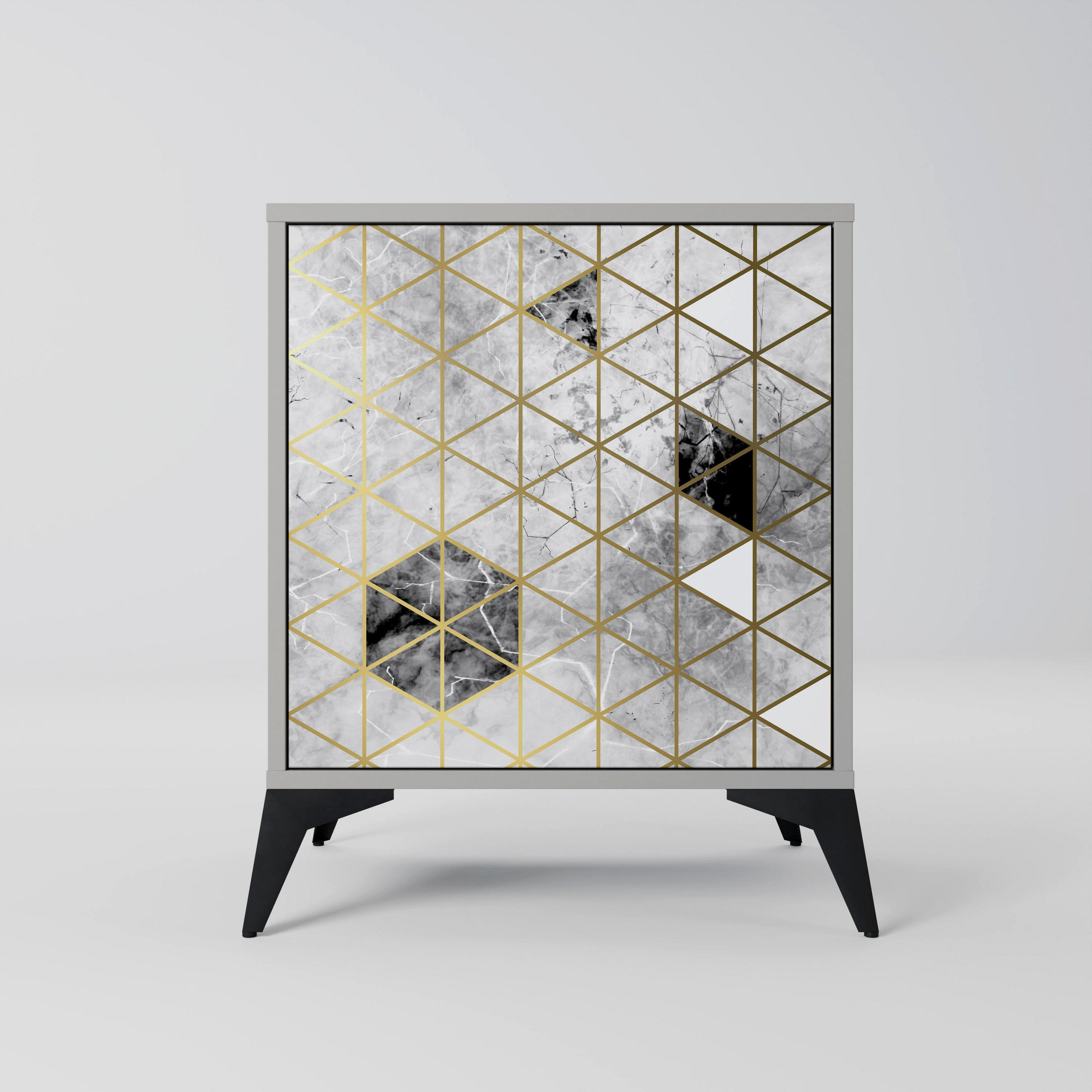 SIDEBOARD ASHEN ARIA, Grau, 57,5x42x70,5 cm, Schwarze Metall-Sternfüße - Multicolor/Schwarz, Holzwerkstoff/Metall (57.5/70.5/42cm) - SpaceRebels