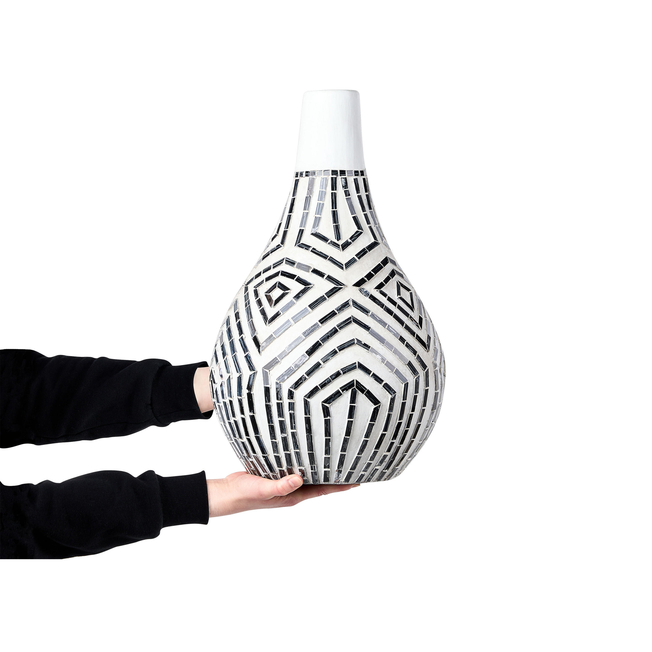 DEKOVASE Terrakotta weiß Ombilin - Weiß, Stein (50cm) - Beliani