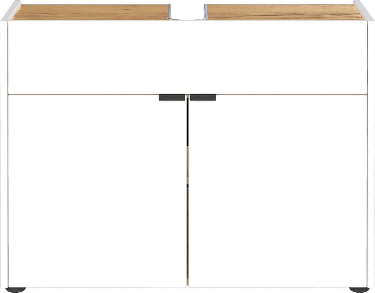 UNTERSCHRANK 80x34x60 cm stoßfest mit Siphonaussparung und Easy-Clean-Oberfläche, Weiß-Beige 80x34x60 cm - Weiß, Holz/Metall (80/60/34cm) - KADIMA DESIGN