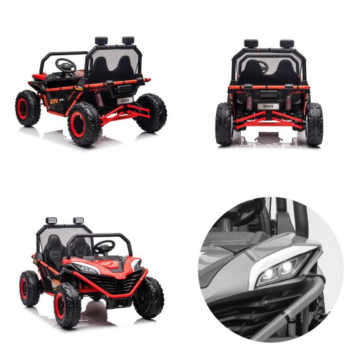 KINDERELEKTROFAHRZEUG Explorer rot Doppelsitzer Offroad LED Hupe MP3 USB - Rot, Kunststoff (121/80/80cm) - Chipolino