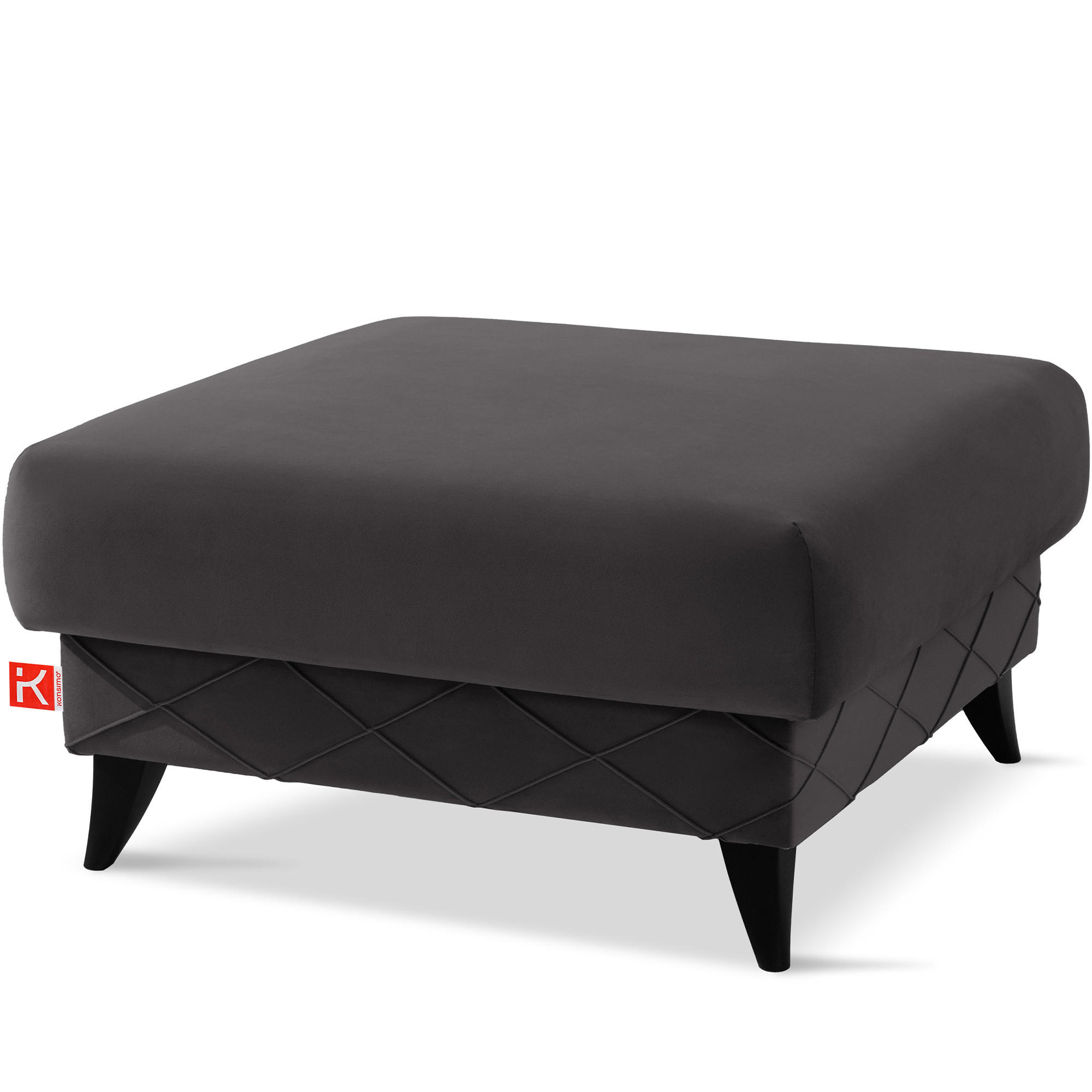 POUF GUSTAVO III Velours, Graphitfarben - Graphitfarben, Holz/Holzwerkstoff (92/49/92cm) - KONSIMO®