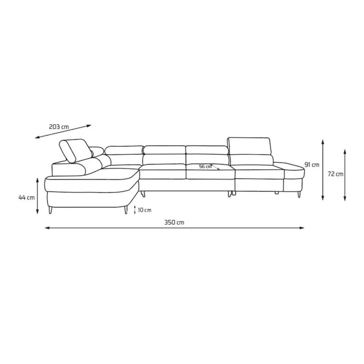 ECKSOFA PRIAM MAXI L-Form Links mit Schlaffunktion 125x195 Velours Beige - Beige/Schwarz, Holz/Textil (203/350cm) - Muffo