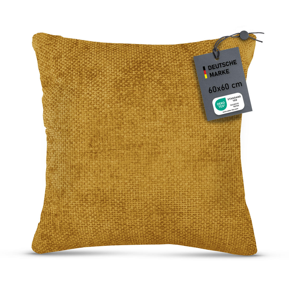KISSENHÜLLE Chenille Cross 60 cm x 60 cm in Senf - Weiß, Textil (60/60cm) - Bestlivings