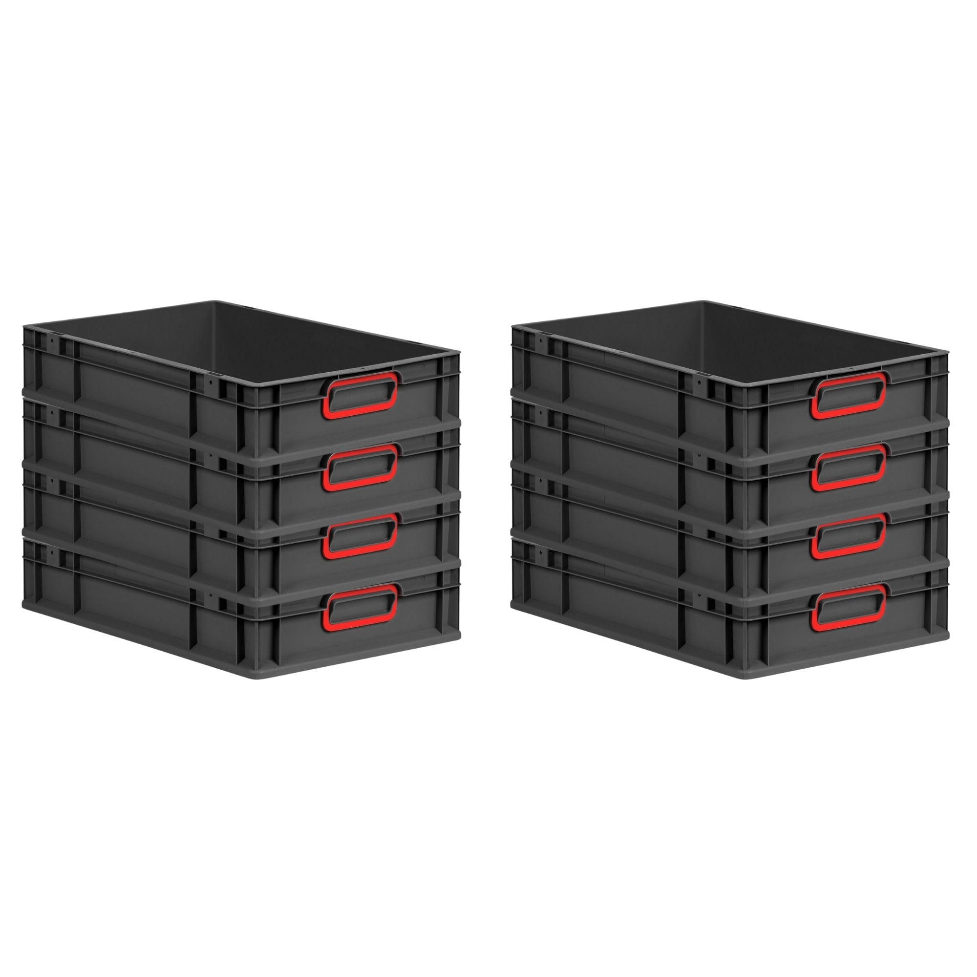 EUROBOX 8x NextGen Color 12x40x60 cm 23 Liter Griffe rot zu, Schwarz - Rot/Schwarz, Kunststoff (40/12/60cm) - PROREGAL