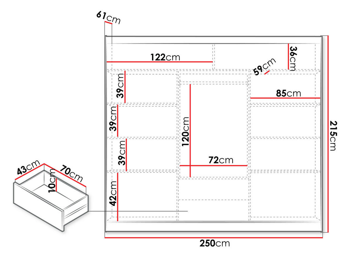 SCHIEBETÜRENSCHRANK Batumi 250 - Graphitfarben, Holzwerkstoff/Metall (250/215/61cm) - MIRJAN24