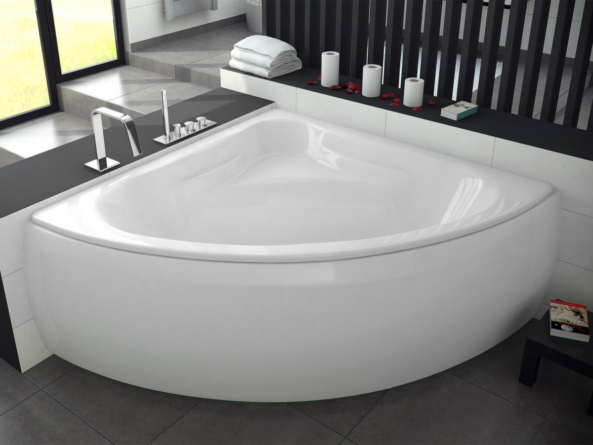 BADEWANNE Eckwanne MIA 120/120 mit Schürze Ablauf Füße - Weiß, Kunststoff (120/57.5/120cm) - bad land