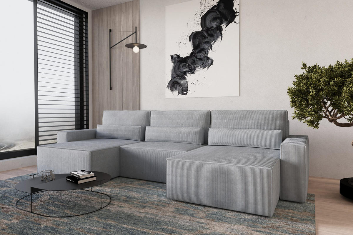 WOHNLANDSCHAFT DENVER U mini - Hellgrau - Hellgrau, Holzwerkstoff (350/92/162cm) - Möblo