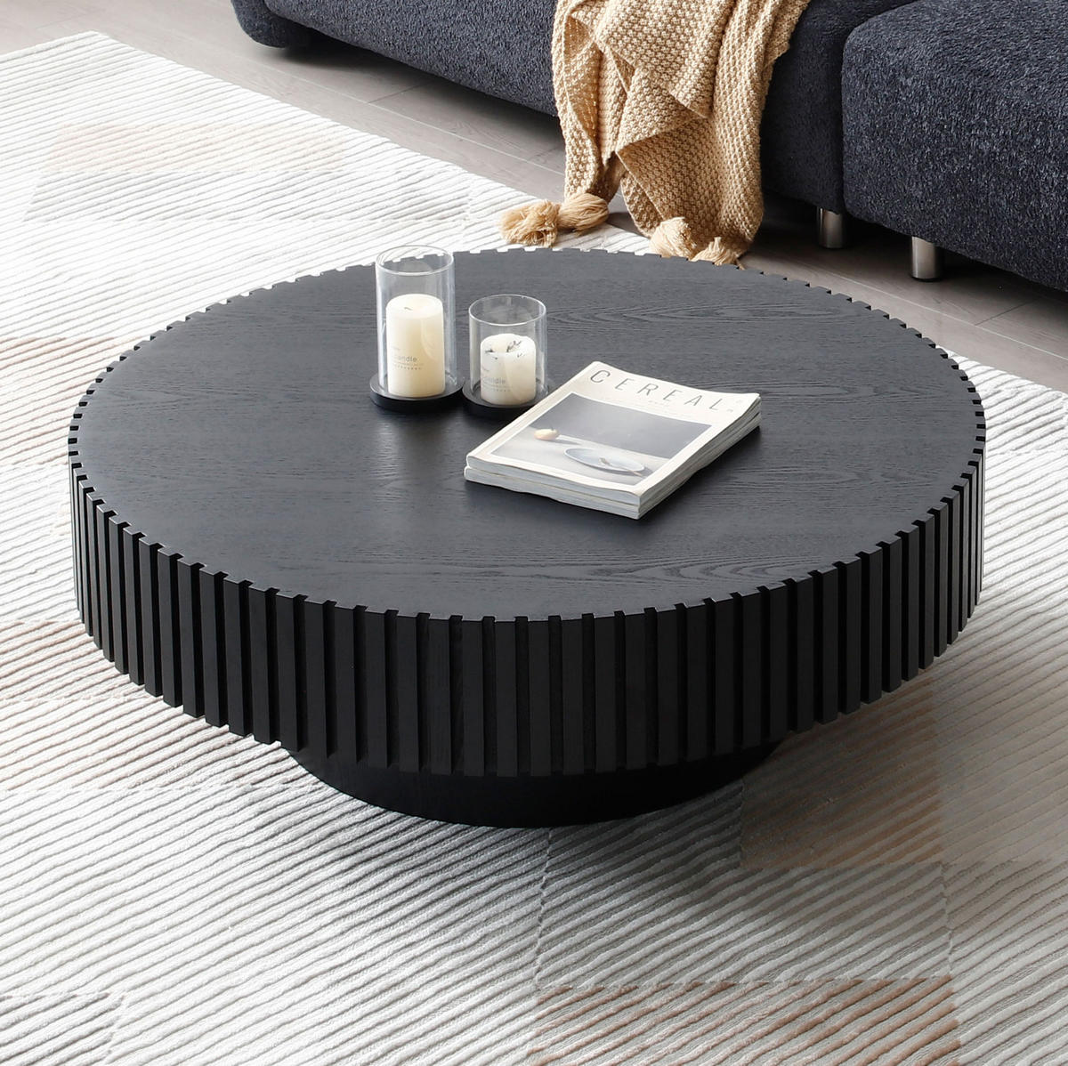 COUCHTISCH 80 cm in Schwarz mit Ablagekante, Höhe 35 cm - Schwarz, Holzwerkstoff (80/80/35cm) - BEAOK