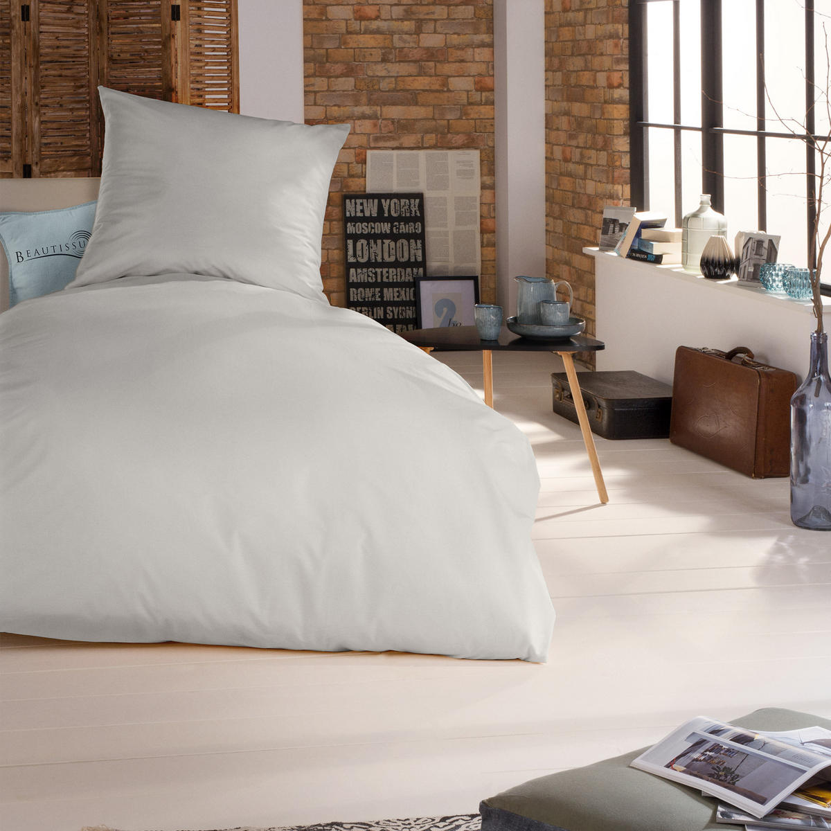 BETTWÄSCHE Julie 155/220 cm + Kissenbezug 80/80 cm Weiß Renforcé - Weiß, Textil (155/220cm)