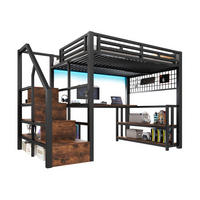 HOCHBETT 140/200 cm Schwarz aus Metall mit Schreibtisch - Schwarz, Metall (140/200cm) - OKMYHOME