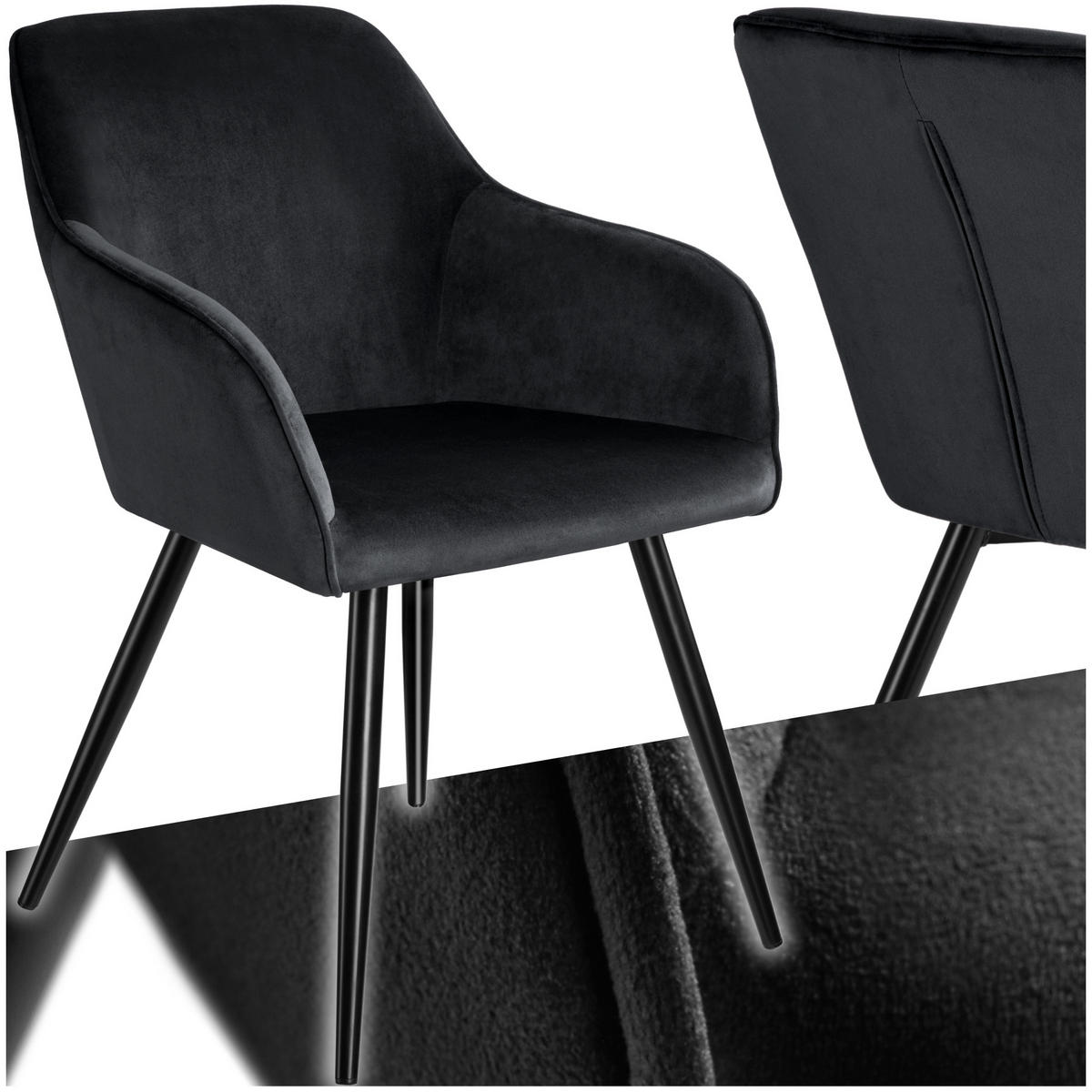 ESSZIMMERSTUHL Marilyn,58 x 62 x 82 cm,schwarz - Schwarz, Textil (58/82/62cm) - tectake