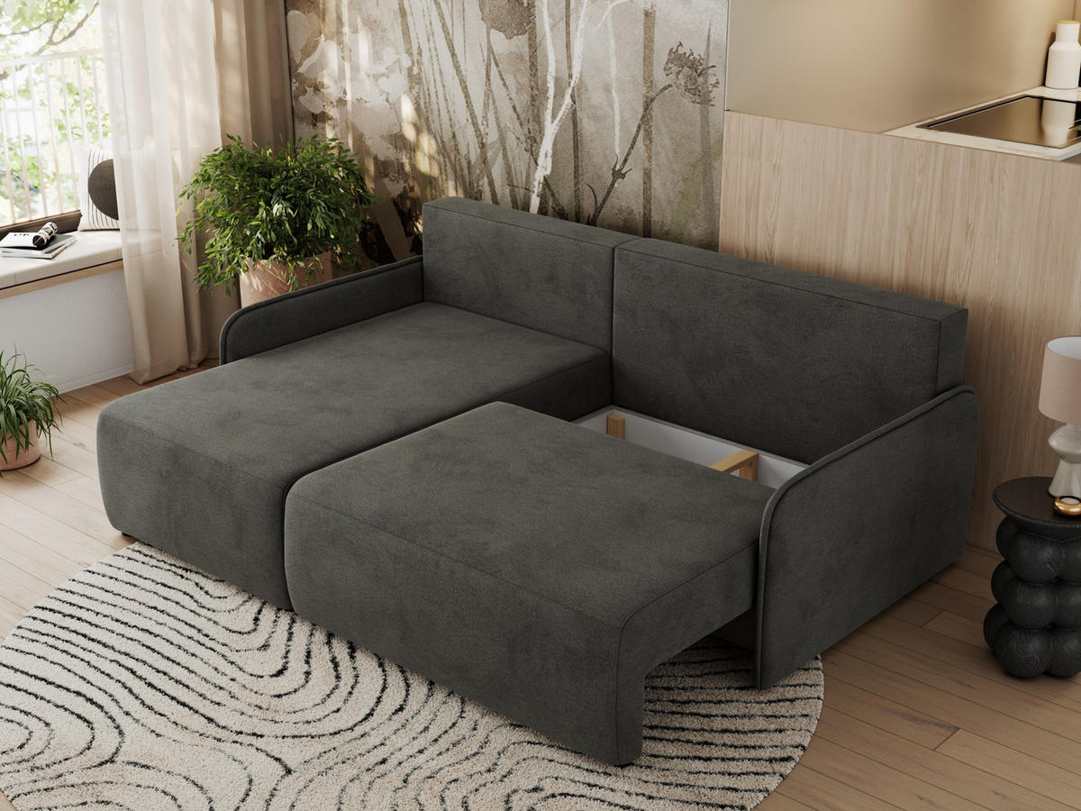 ECKSCHLAFSOFA ARPA L Dunkelgrau Velvet - links - Dunkelgrau/Schwarz, Kunststoff/Textil (198/150cm) - MKS