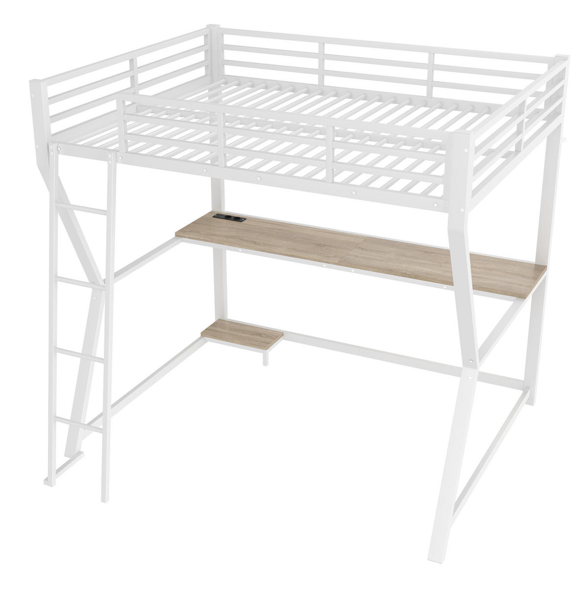 HOCHBETT 140/200 cm Weiß mit LED und Schreibtisch ohne Matratze - Weiß, Metall (140/200cm) - MIVRAY