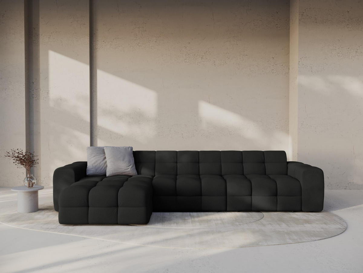 ECKSOFA links Kendal aus strukturiertem Stoff schwarz 5 Sitzplätze - Schwarz, Textil (173/357cm) - Micadoni