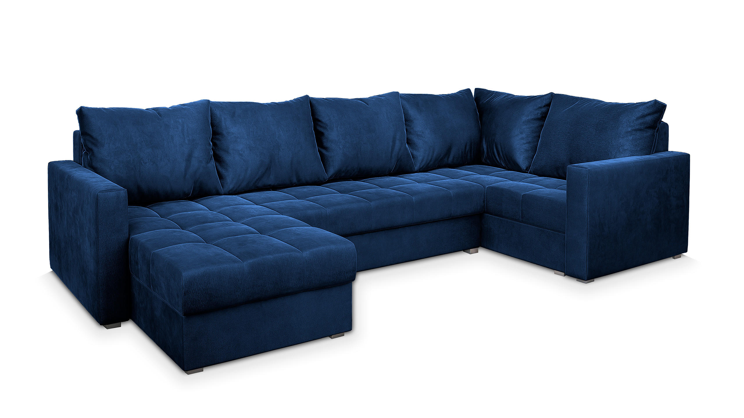 WOHNLANDSCHAFT LORIVO R-S Blau Plüsch-Stoff mit Schlaffunktion - Blau, Holz (285/85/150cm) - MASSENO