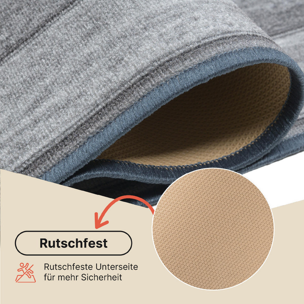 TEPPICHLÄUFER Anti-Rutsch Graphitfarben rutschfest Gummiunterlage 100/100 cm - Graphitfarben, Textil (100/100cm) - Tapiso