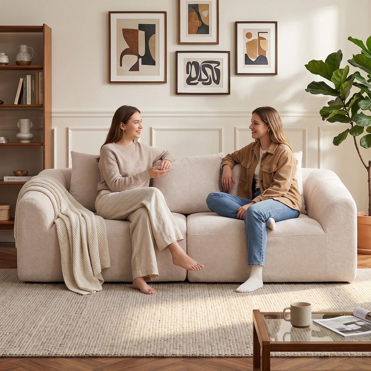 3-SITZER Sofa Chenille (100 % Polyester) Beige - Beige, Textil (93/83/225cm) - HOMCOM