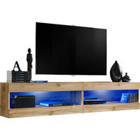 2-ER Set, Wohnwand TIVOLI SET4+BLU Offener Raum Wotan + Wotan - Eiche Wotan/Weiß, Glas/Holzwerkstoff (200/41/35cm) - Komodee