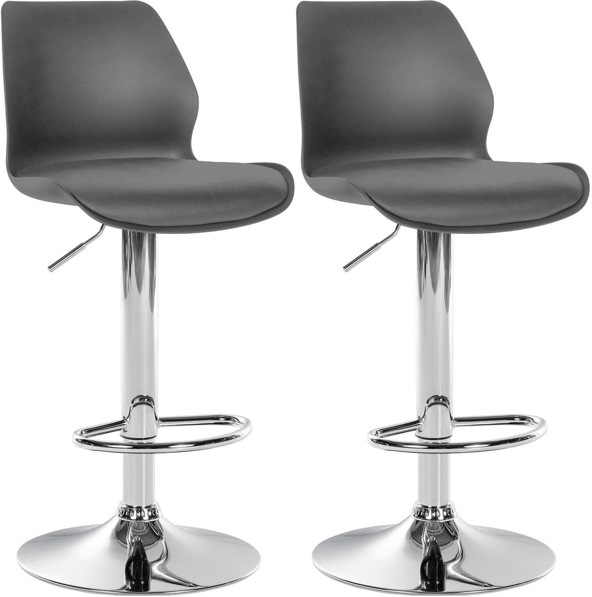BARHOCKER 2er Set Kunststoff grau - Chromfarben/Grau, Kunststoff/Textil (39/82/42cm) - CLP