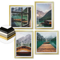 WANDBILDER 4er Set - 50x50 cm & 40x60 cm Goldrahmen - Berglandschaften, Ferienhäuser, Boote - Goldfarben, Kunststoff (50/50cm) - ArtPrintCave