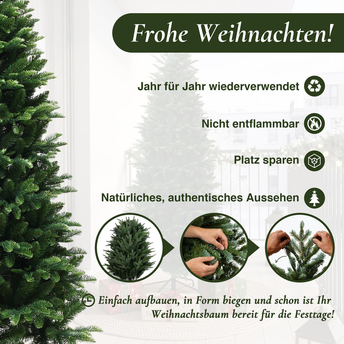 KÜNSTLICHER Weihnachtsbaum 185 cm, Tannen-Optik, 1499 PE/PVC-Spitzen - Grün, Kunststoff (92/185cm) - Hometopia