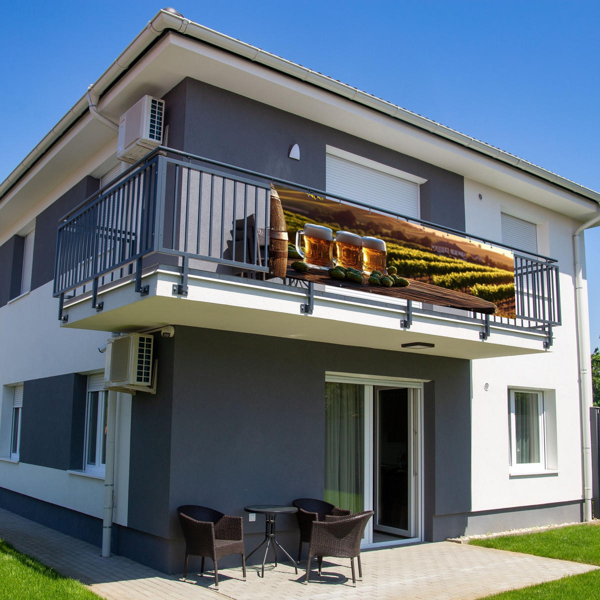 BALKON-SICHTSCHUTZ Bier - Hopfen - Landschaft - Grün, Kunststoff (300/90cm) - MuchoWow