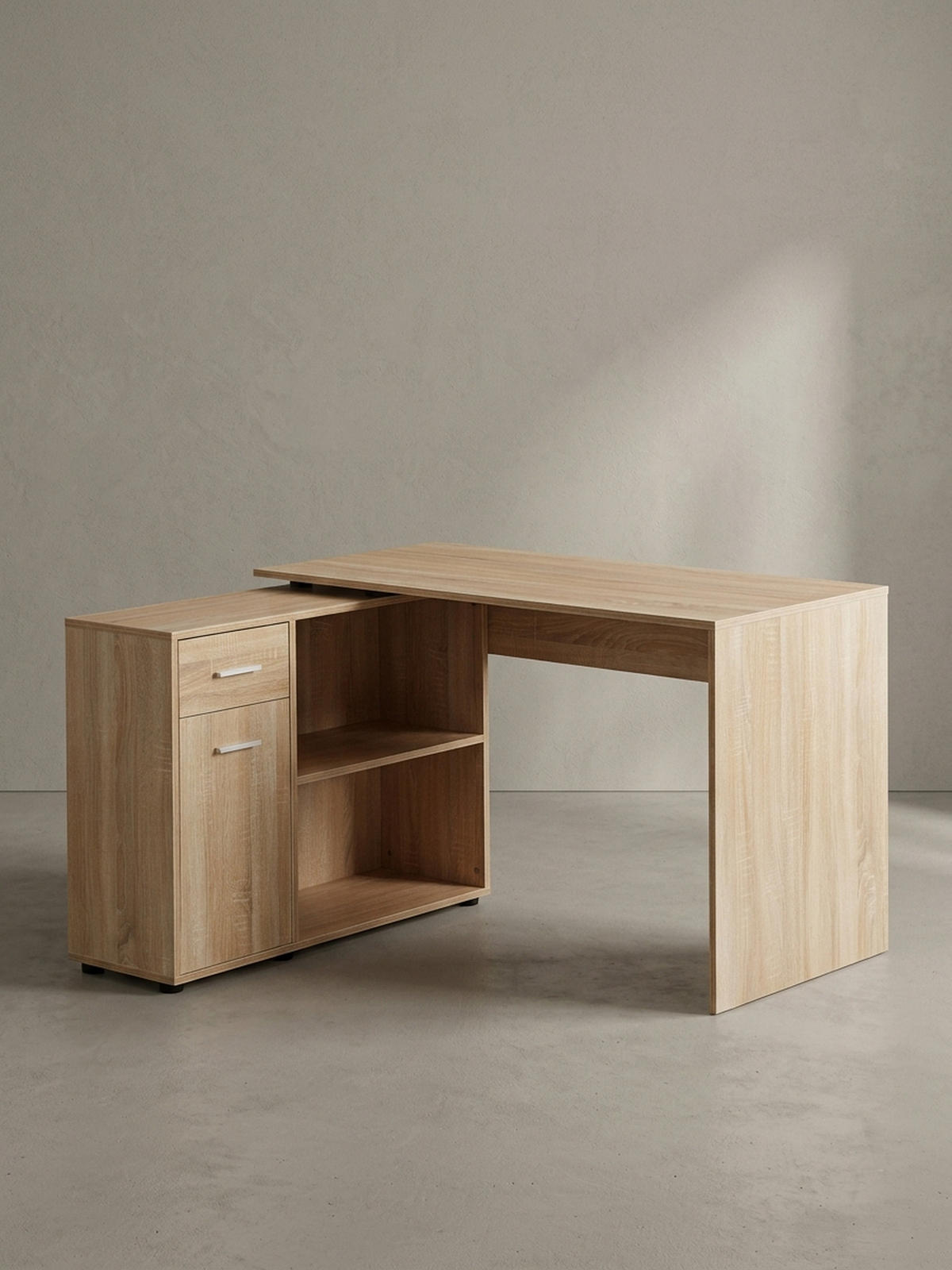 SCHREIBTISCH mit Regalplatte – flexibel aufstellbar, melaminbeschichtet, Sonoma, 120x107x75 cm - Beige/Braun, Holz/Kunststoff (107/120/75cm) - KADIMA DESIGN