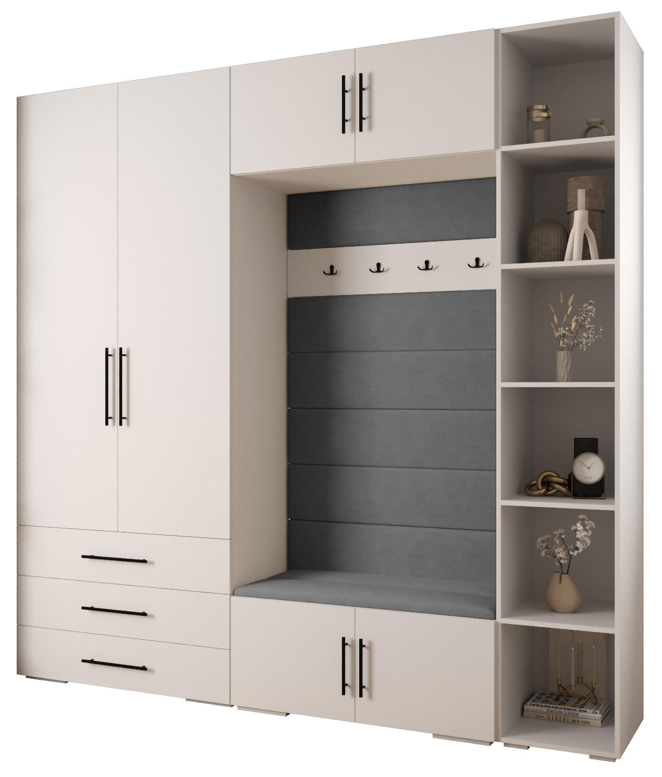 Abiks Möbel Garderoben-Set Weiß, Grau, Schwarz 240x236.7x47 cm