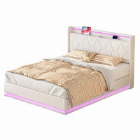 POLSTERBETT 160/200 cm mit Stauraum-Bettkasten, Ablagekopfteil, zweiseitigem farbwechselndem LED-Licht & USB-Ladefunktion - Weiß, Holz/Metall (160/200cm) - Joyfair