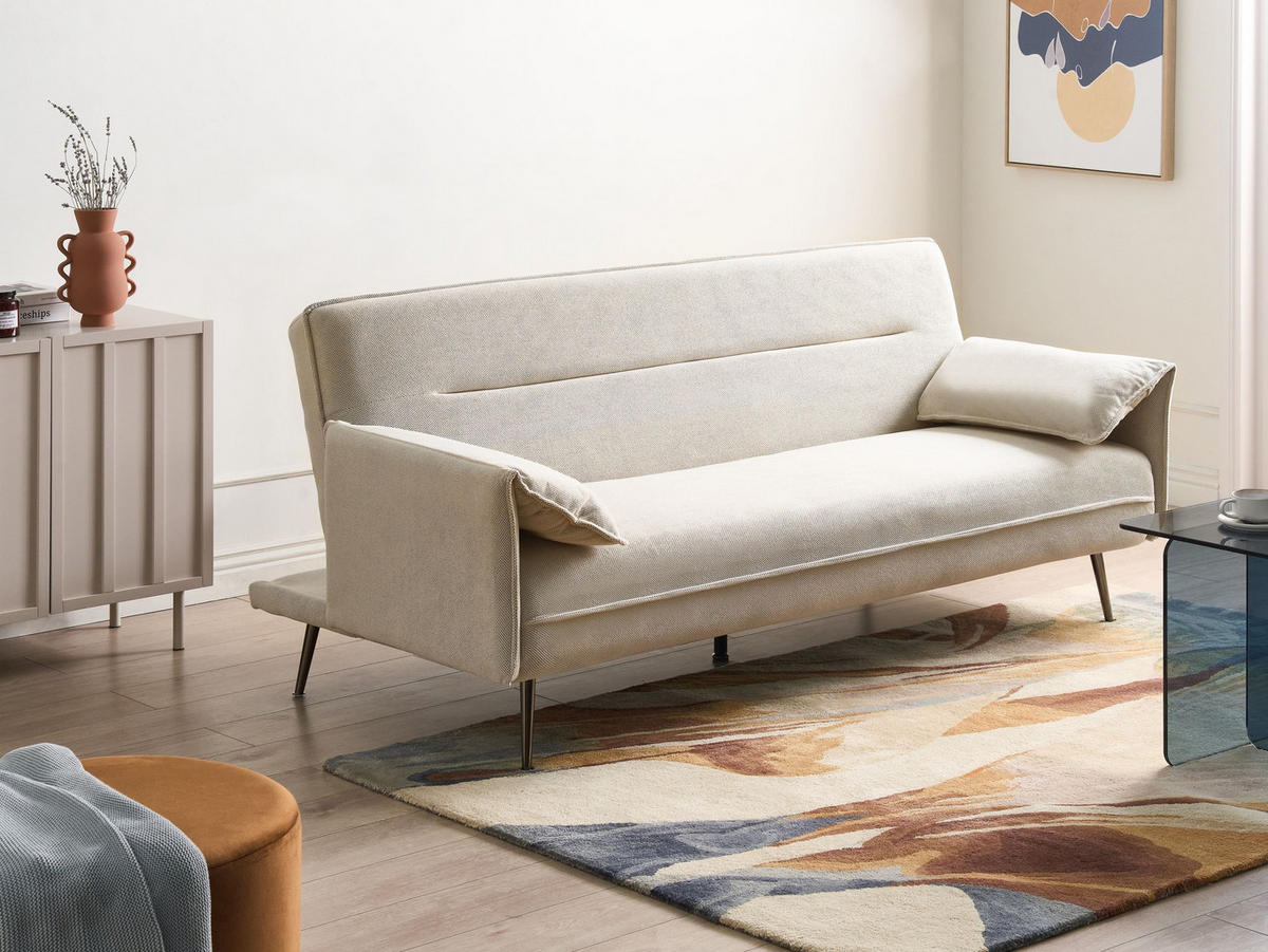 SCHLAFSOFA 3-Sitzer Stoff Cremeweiß Vayla - Creme, Textil (198/85/64cm) - Beliani