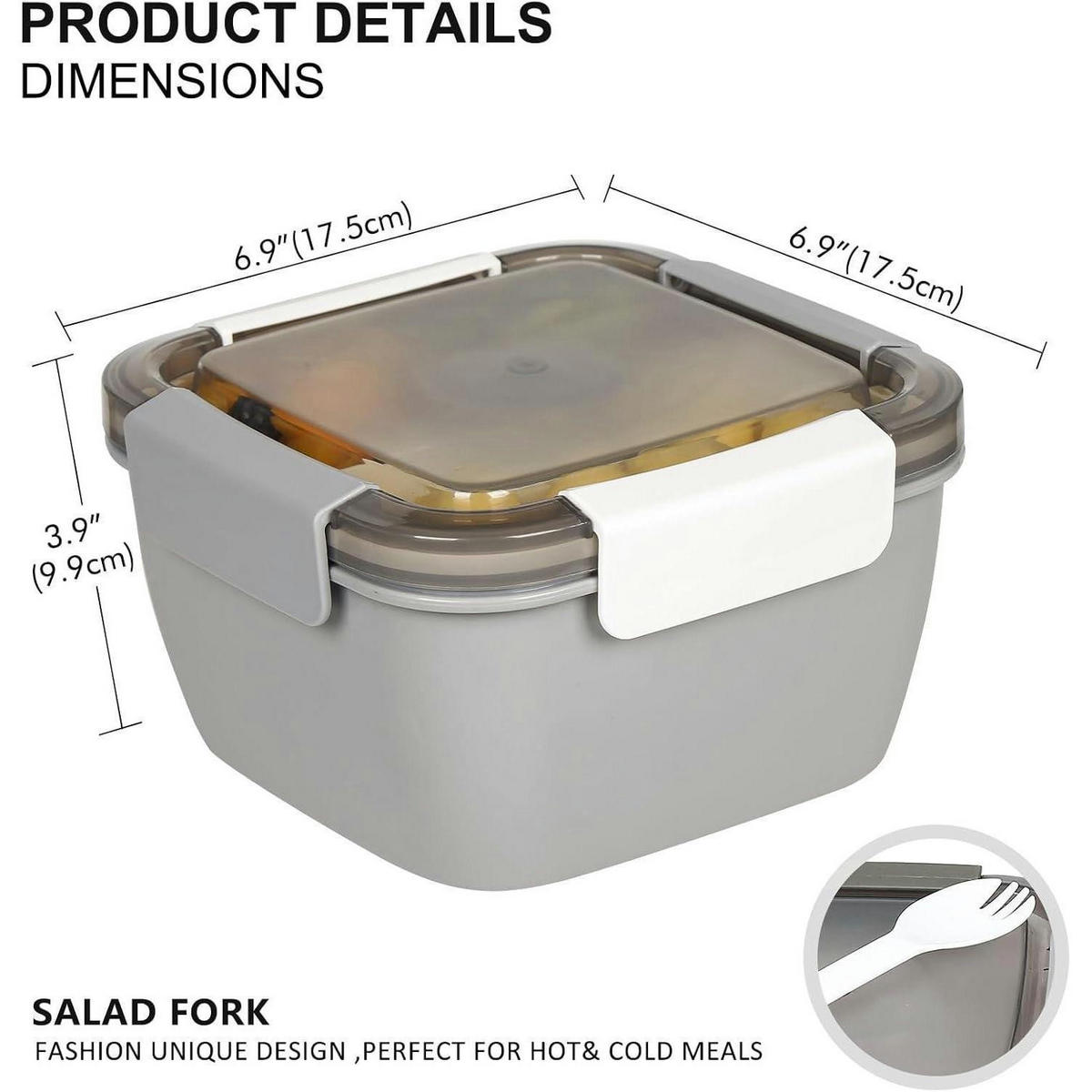 LUNCHBOX mit 3 Fächern und Dressingbehälter Grau 1500 ML - Grau, Kunststoff (17.5/17.5/9.9cm)