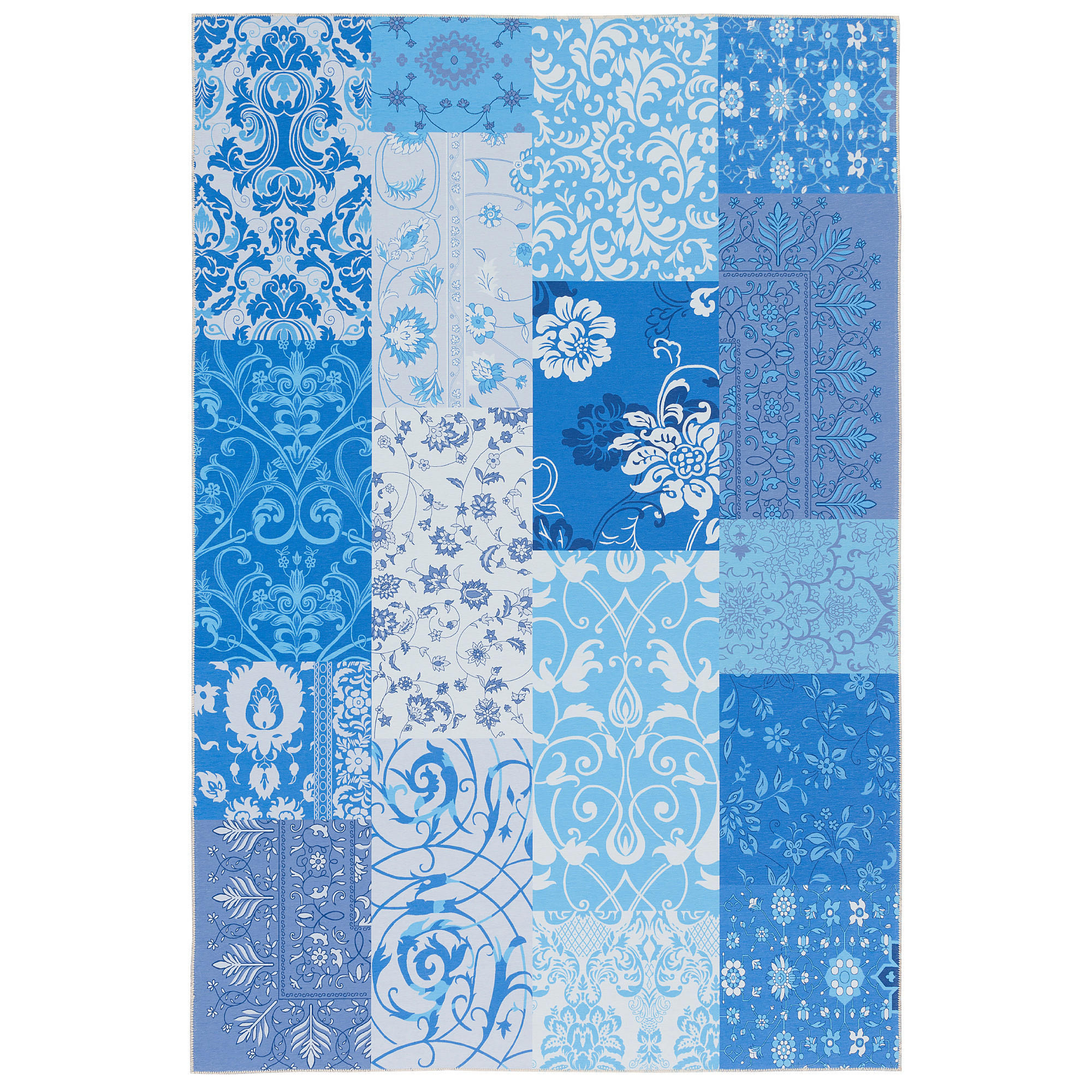 LUXUS VINTAGE DESIGNERTEPPICH PATCHWORK - Blau, Textil (68/220cm) - Pergamon