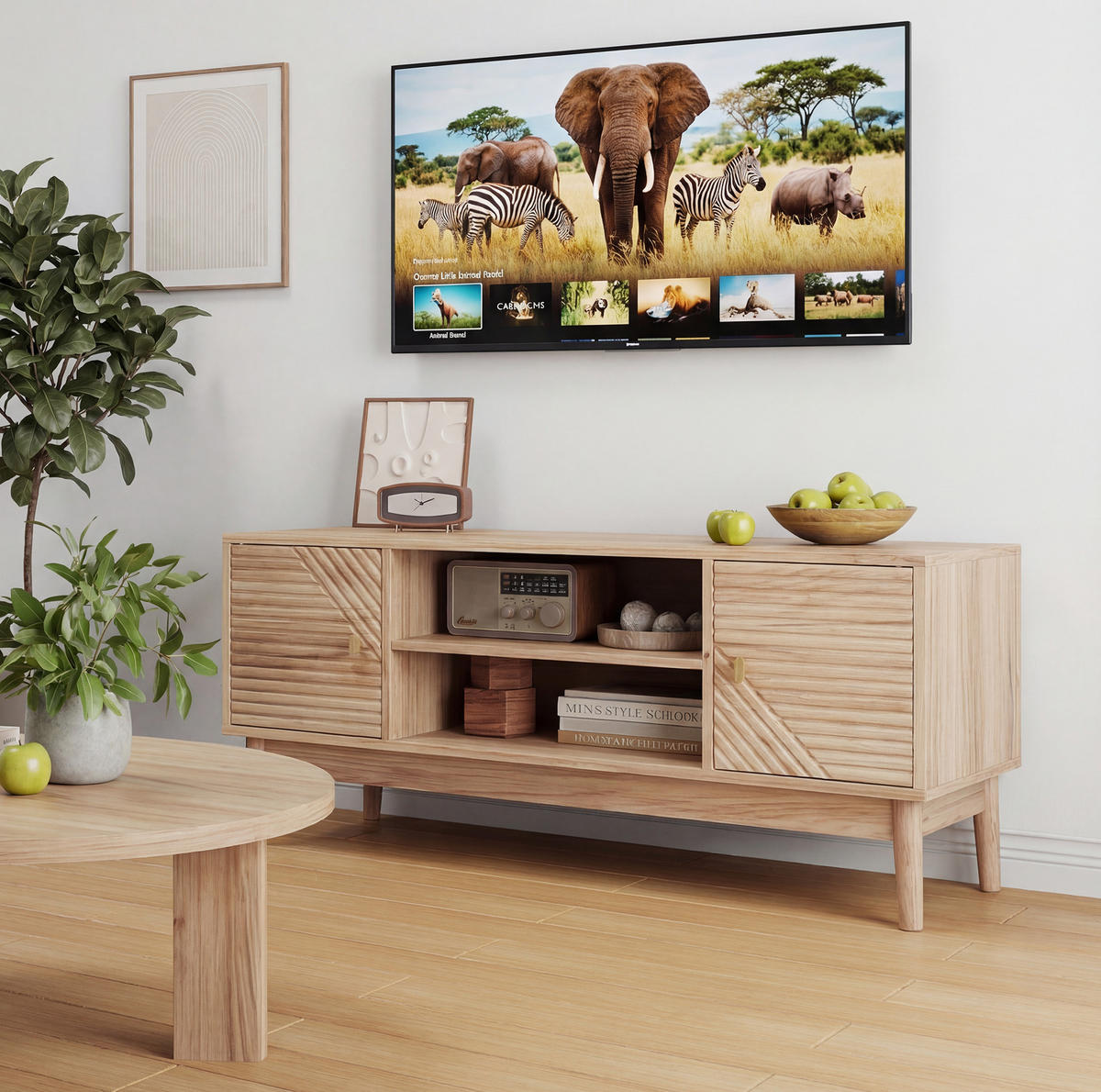 TV-SCHRANK 110/40/48 cm eichefarben aus MDF mit Kabelmanagement - Braun, Holzwerkstoff (110/48/40cm) - OKWISH