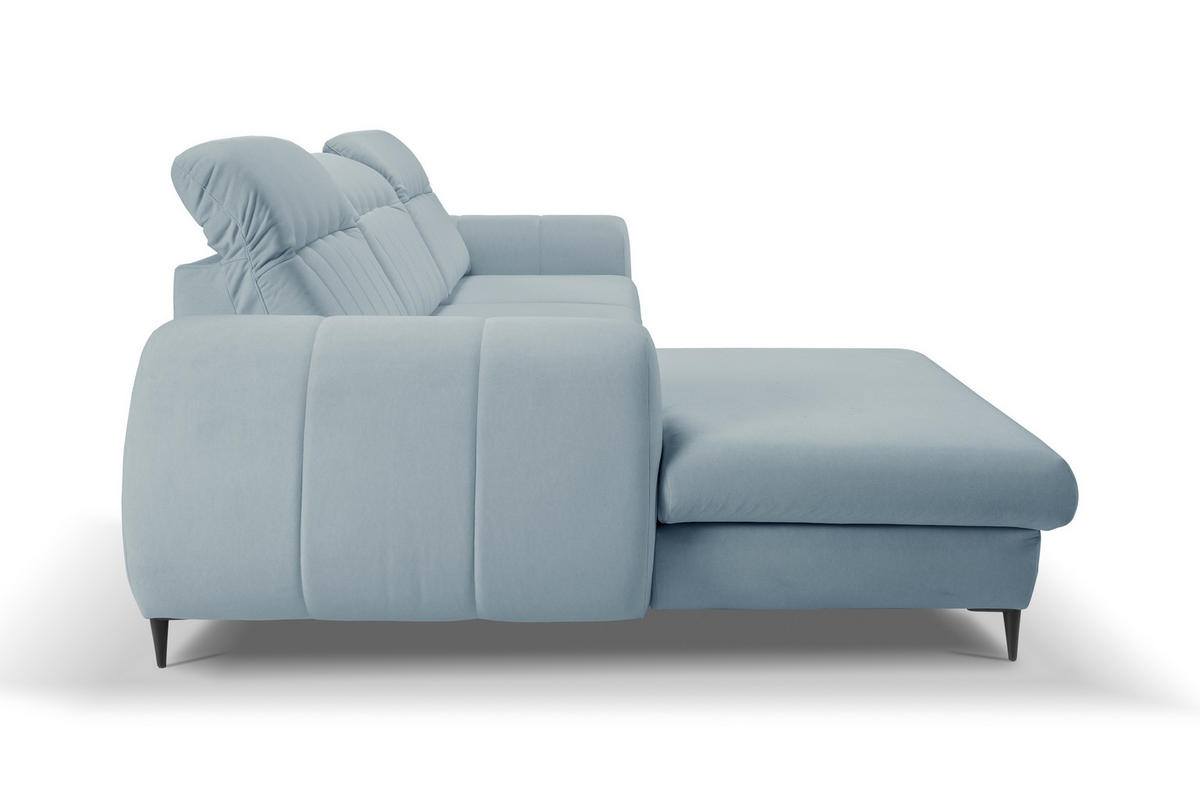 ECKSOFA PURO L-S Blau Plüsch-Stoff mit Schlaffunktion - Blau, Holz (275/166cm) - MASSENO