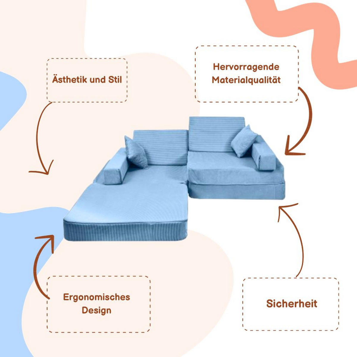 KINDERSOFA, Angelove, Cordsamt, Türkis - Türkis, Textil (160/24/80cm) - MeowBaby