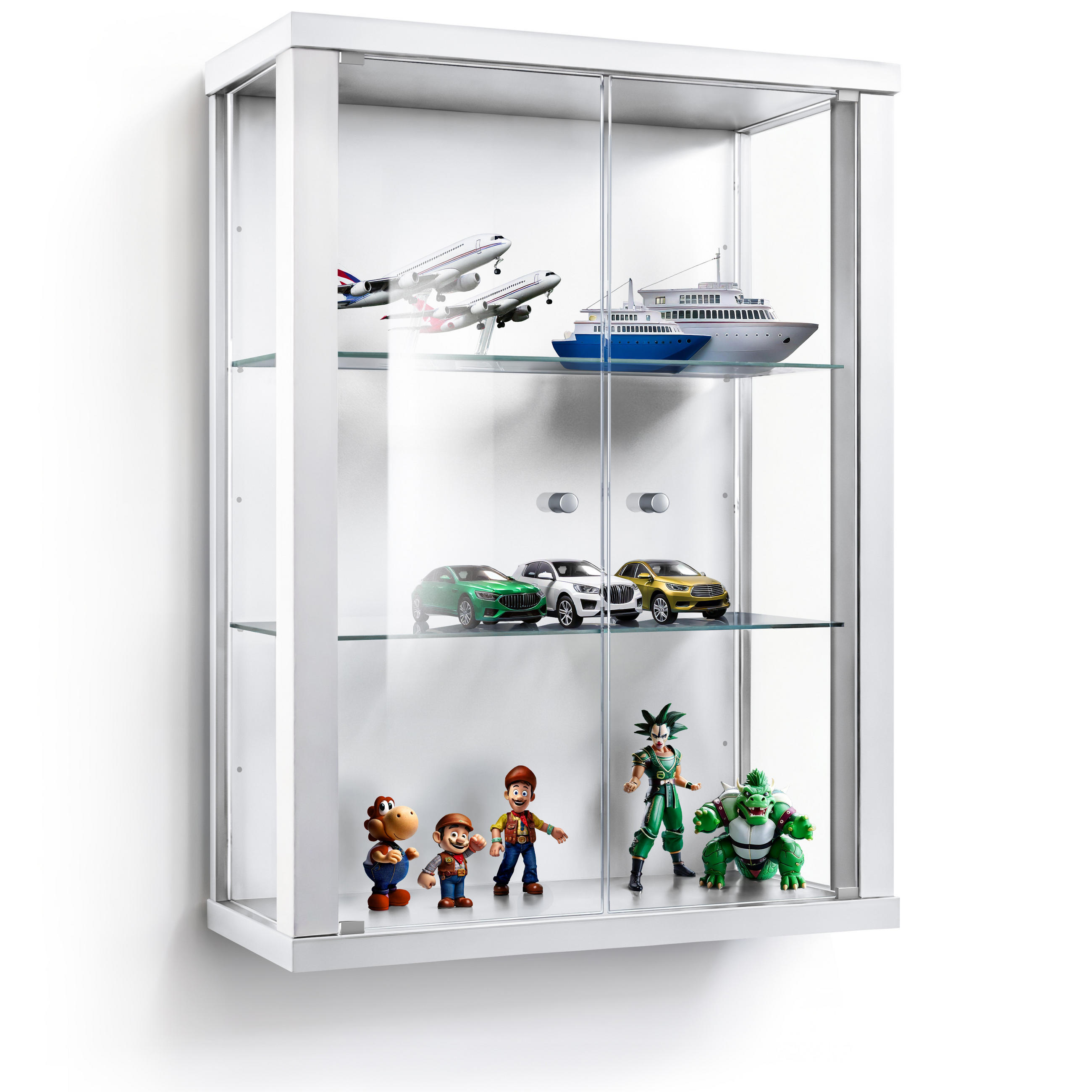 HÄNGEVITRINE 25/60/80 cm mit 2 höhenverstellbaren Glasböden - Transparent/Silberfarben, Glas/Holzwerkstoff (60/80/25cm) - K-Möbel