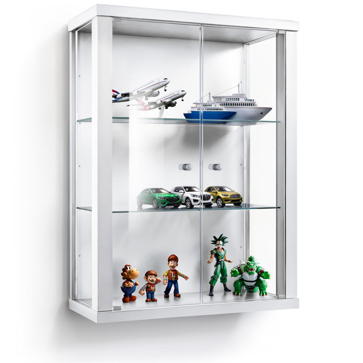 HÄNGEVITRINE 25/60/80 cm mit 2 höhenverstellbaren Glasböden - Transparent/Silberfarben, Glas/Holzwerkstoff (60/80/25cm) - K-Möbel