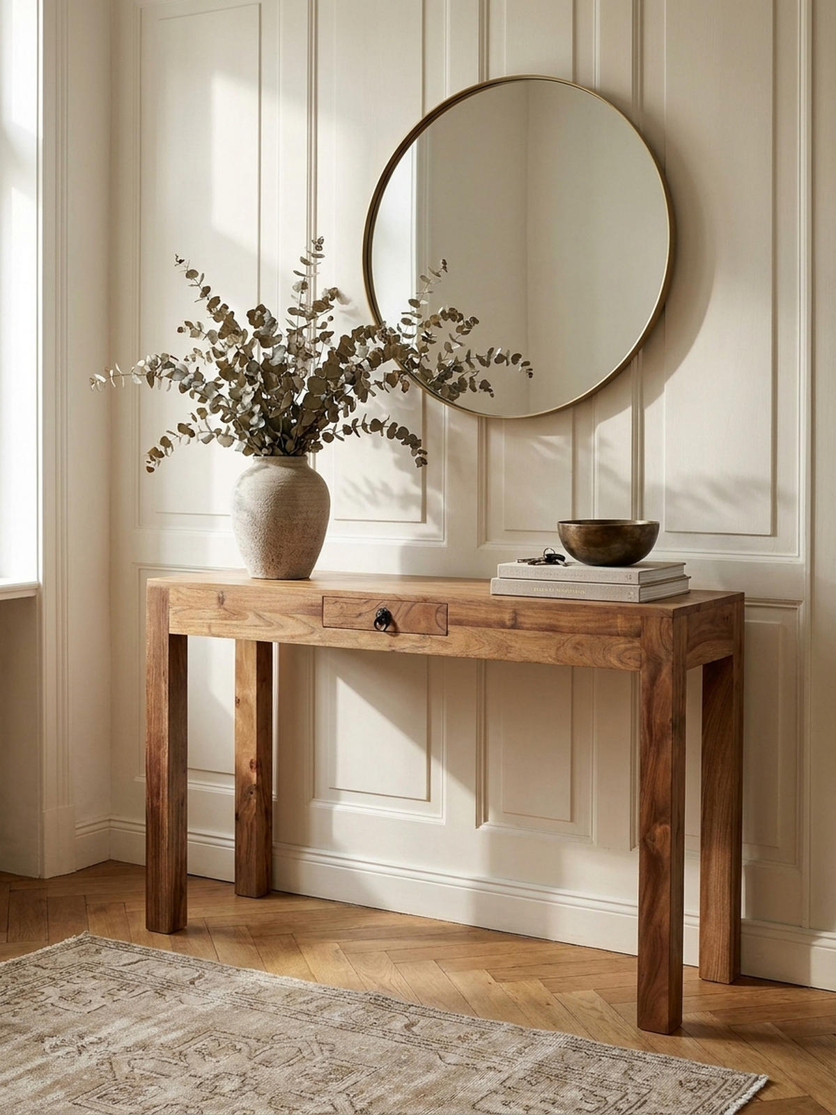 KONSOLENTISCH Akazienholz Schublade Landhausstil NAKO, Beige 120x40x70 cm - Beige, Holz/Metall (40/120/70cm) - KADIMA DESIGN