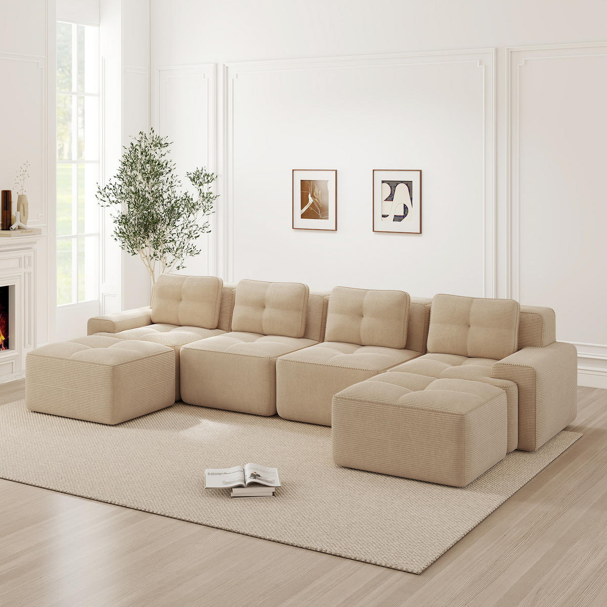 WOHNLANDSCHAFT Cord Beige rutschfest - Beige, Textil (382/69/177cm) - WISHDOR