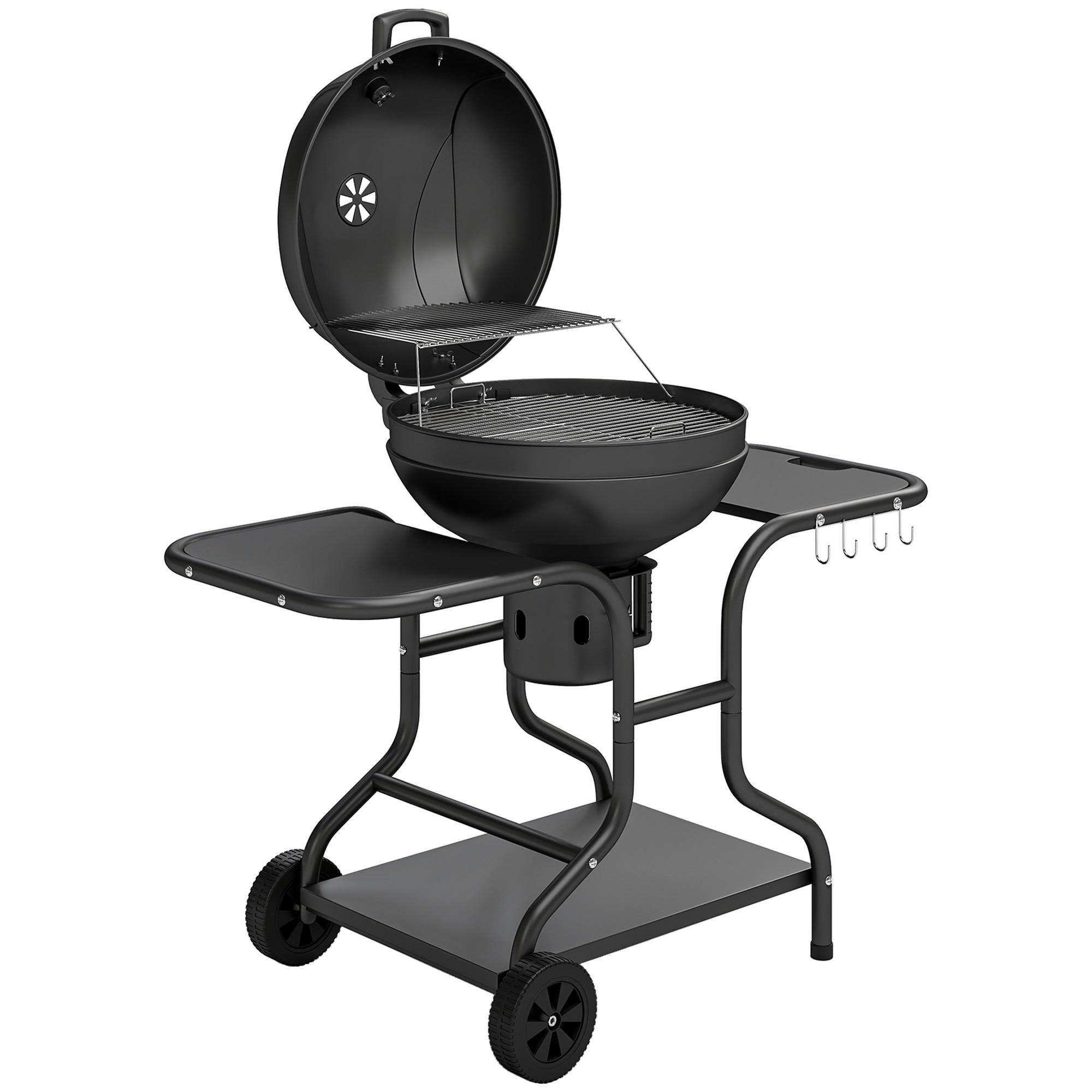HOLZKOHLEGRILL mit Seitentischen Metall Schwarz - Schwarz, Metall (63.5/106.5/129cm) - Outsunny