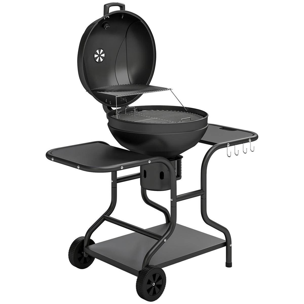 HOLZKOHLEGRILL mit Seitentischen Metall Schwarz - Schwarz, Metall (63.5/106.5/129cm) - Outsunny
