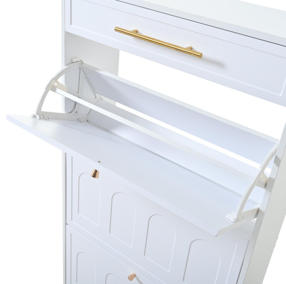 SCHUHSCHRANK aus MDF 70x25x123,5cm in Weiß mit 6 Fächern & Schublade - Weiß, Holzwerkstoff (70/123.5/25cm) - Modfu