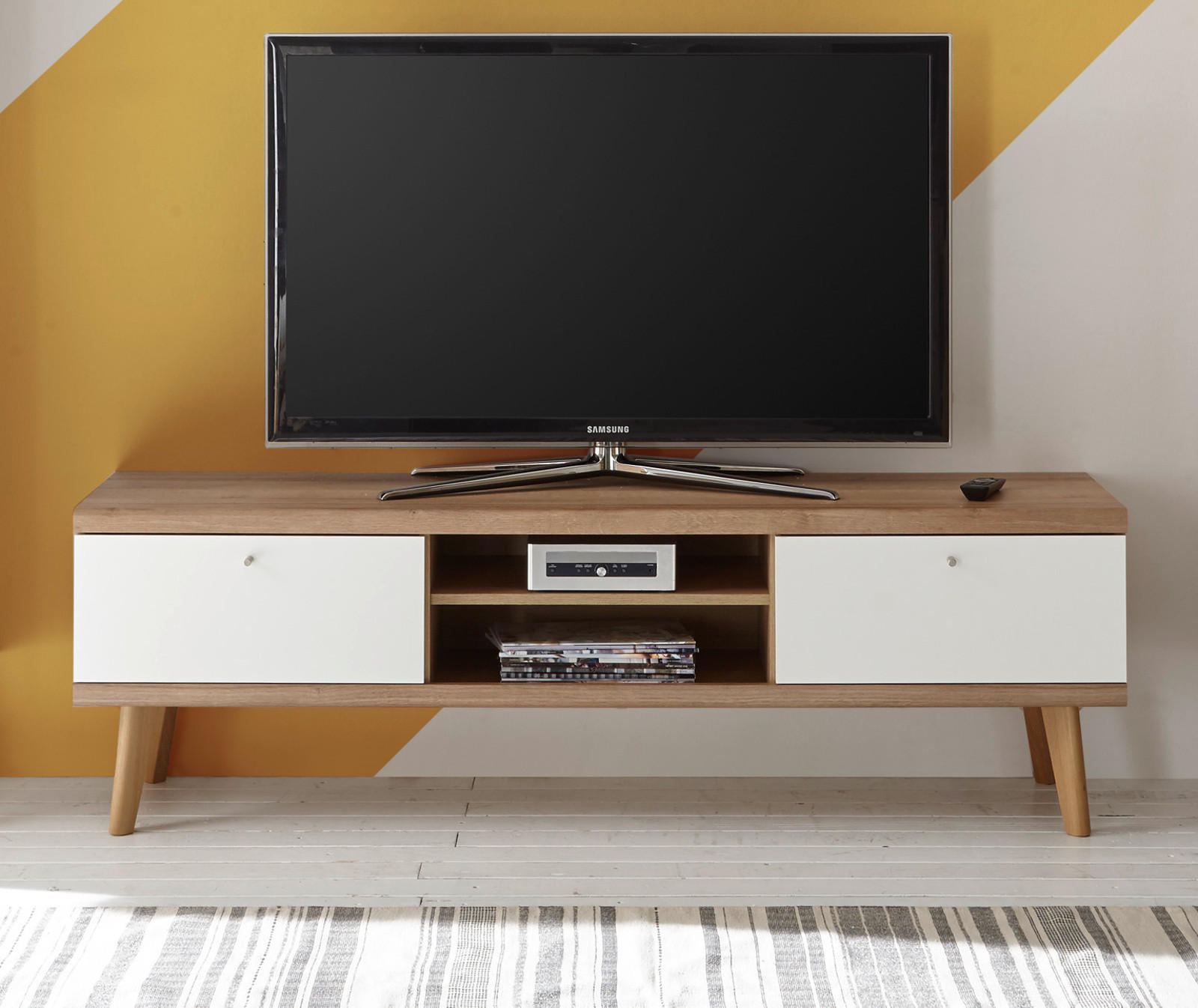 TV-LOWBOARD weiß, Eiche Riviera, TV-Unterteil skandinavisch, 160 x 50 cm - Eichefarben/Weiß, Holz/Holzwerkstoff (160/50/40cm) - Furn.Design