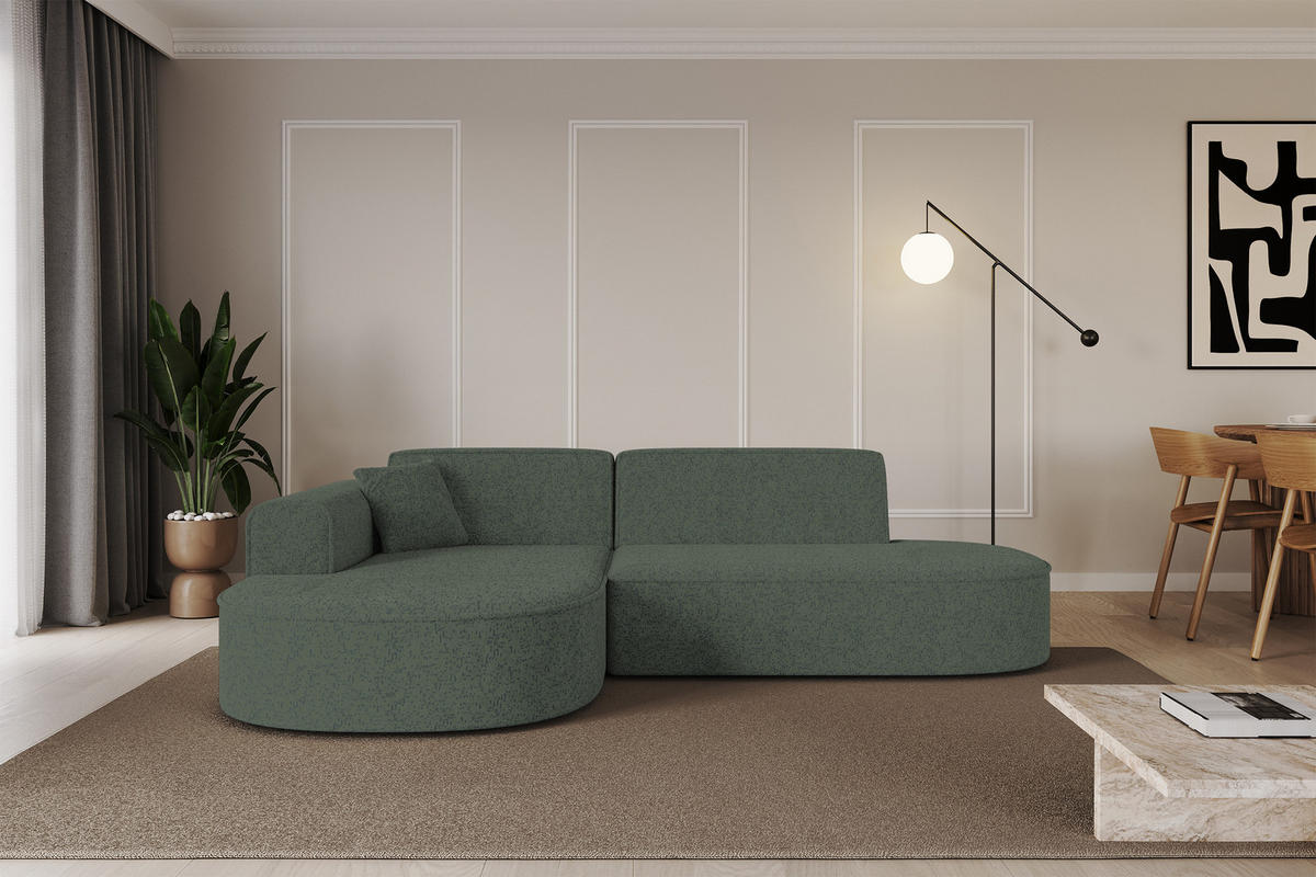 ECKSOFA Ottomane Links MARI-L1 - 243x171x79 cm Grün Tissu - Schwarz/Grün, Holzwerkstoff/Kunststoff (243/171cm) - ALTDECOR