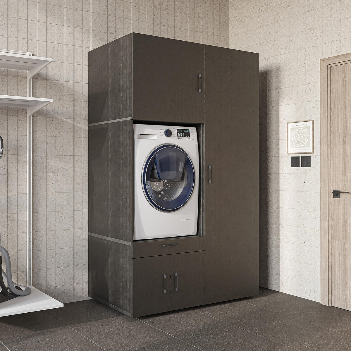 WASCHMASCHINENSCHRANK Serie 3 127cm Breit, 205cm Hoch - Schwarz, Holzwerkstoff (127/205/67cm)