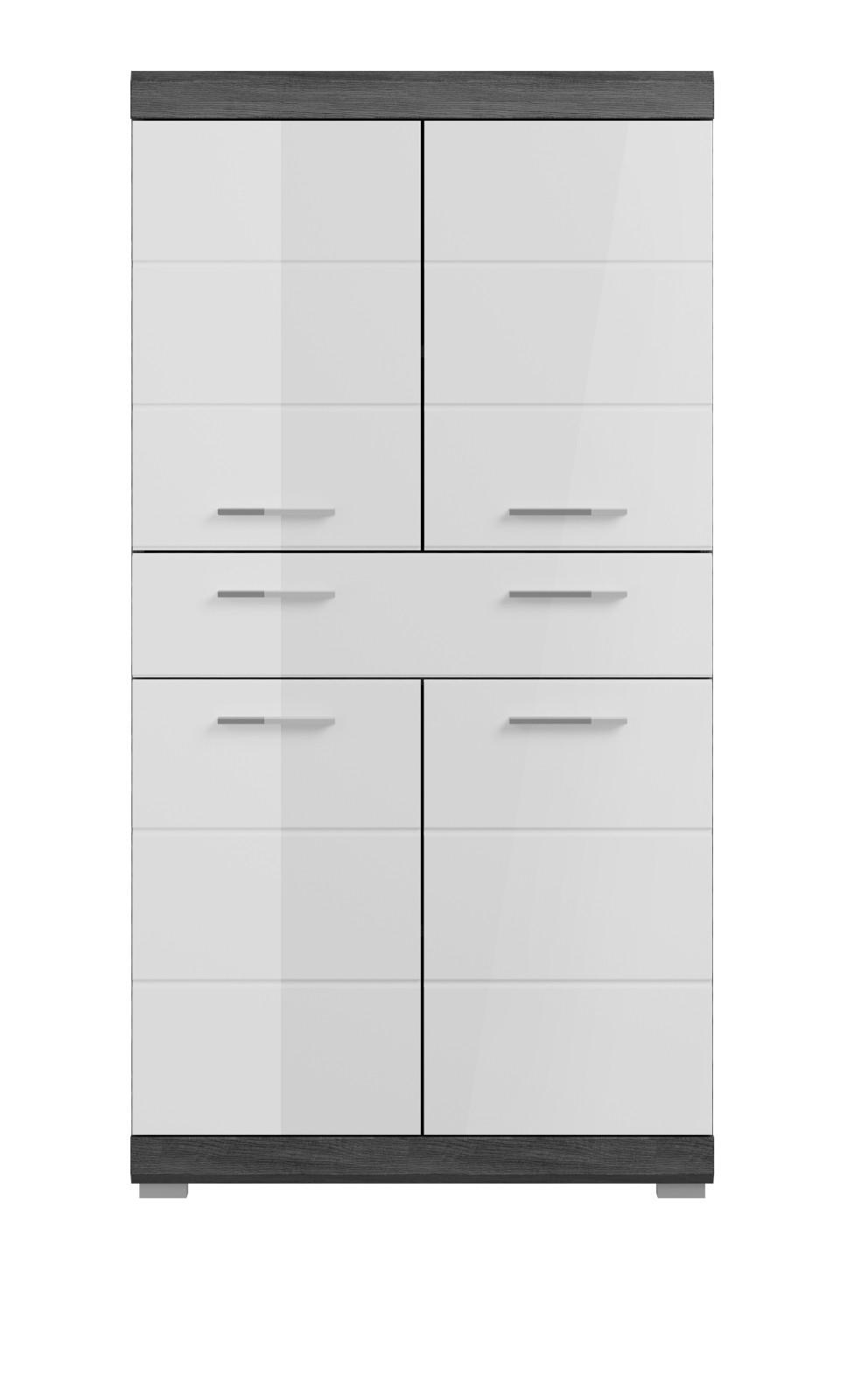 MIDISCHRANK weiß Hochglanz, grau 74 cm, Badschrank 4-türig - Weiß Hochglanz/Silberfarben, Holzwerkstoff/Kunststoff (74/141/31cm) - Inn.Furn
