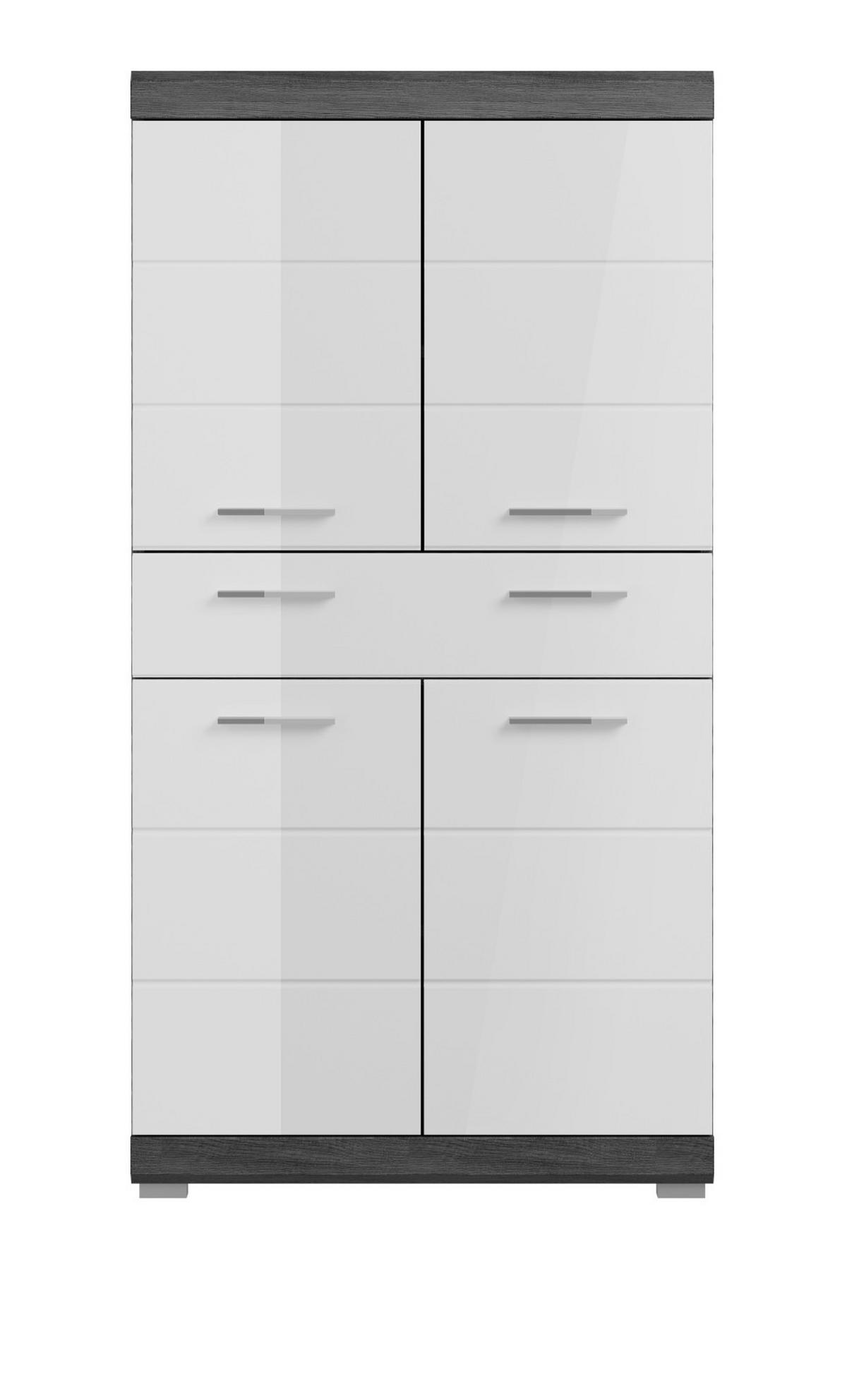 MIDISCHRANK weiß Hochglanz, grau 74 cm, Badschrank 4-türig - Weiß Hochglanz/Silberfarben, Holzwerkstoff/Kunststoff (74/141/31cm) - Inn.Furn