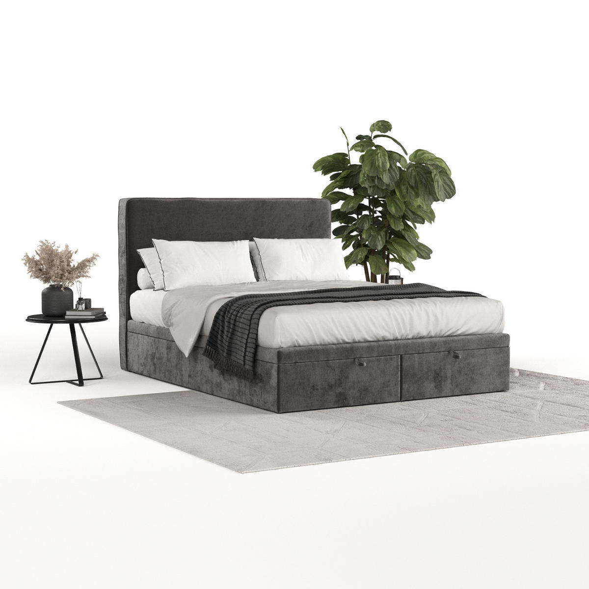 POLSTERBETT Hush mit Stauraum 180/200 cm Stahl im Lotta Stoff - Schwarz/Graphitfarben, Holz/Holzwerkstoff (180/200cm) - AltaBeds