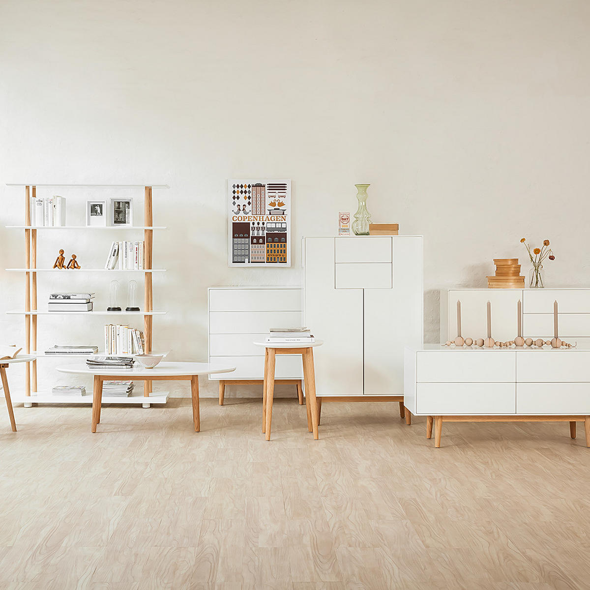 SIDEBOARD - Breite 160 cm - Eichefarben/Weiß, Holzwerkstoff (160/90/40cm) - home24